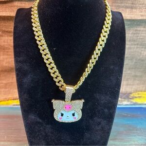 Kuromi hip hop style Y2K Bling Pendant Necklace – Gold Cuban Link Chain Iced Out